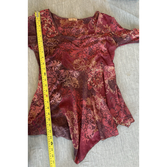 Y2K Womens Floral Asymmetrical Sheer Babydoll Top Size S Forest Fairy Whimsigoth - Picture 11 of 11